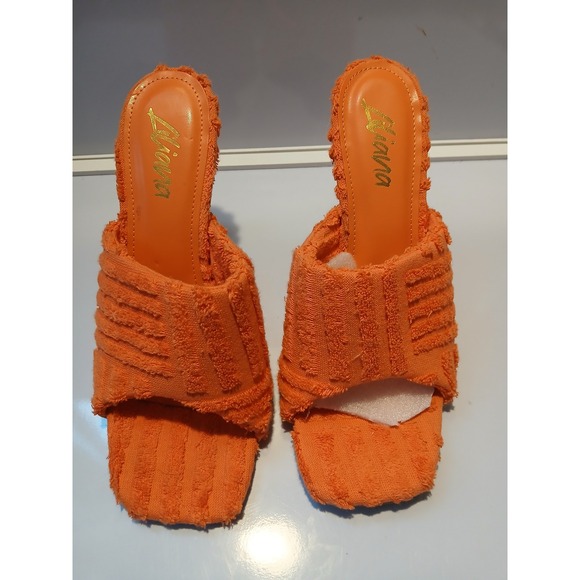 LIAYANA Shoes - LIAYANA Orange Terry Cloth Open Toe Square Toe Heels Women Size 9